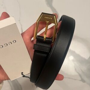 Gucci Black Leather Belt with Gold Buckle